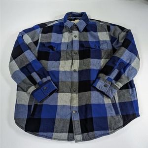 ST JOHNS BAY Flannel Mens XL Heavyweight Quilted Lining Shacket Jacket Blue Gray